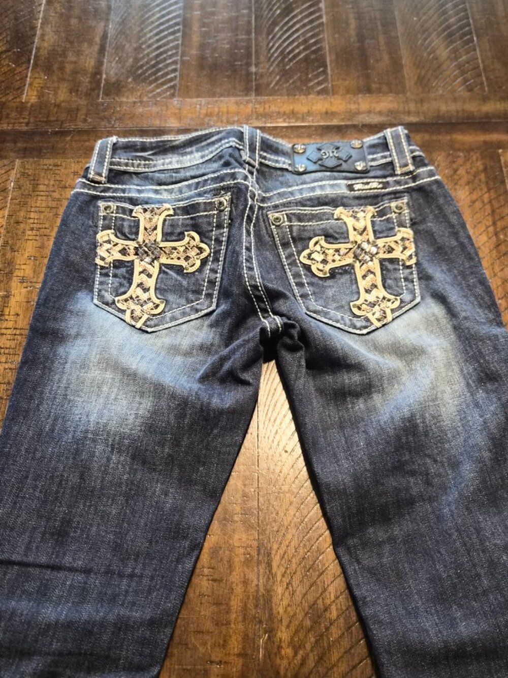 Miss Me Womens Straight Jeans Sz 26 Blue Denim Distressed Embroidered Cross G865